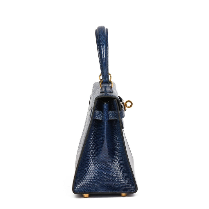 Hermes Blue Saphir Lizard Leather Vintage Kelly 20cm Sellier Shoulder Bag