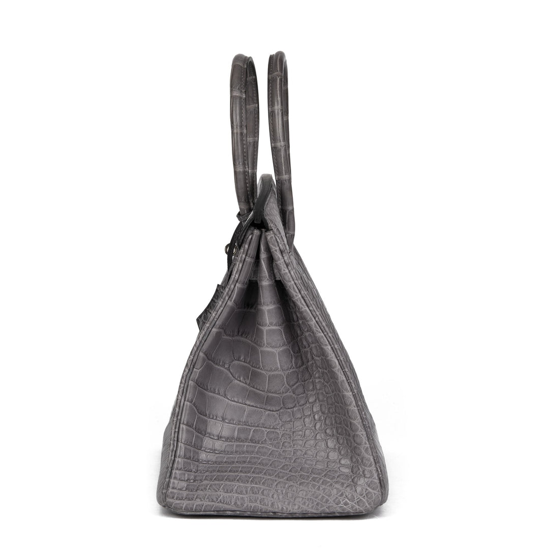 Top quality Hermes Gris Paris Matte Alligator Leather Birkin 35cm Retourne Tote