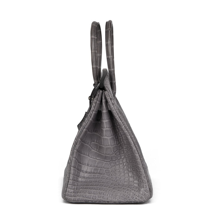 Top quality Hermes Gris Paris Matte Alligator Leather Birkin 35cm Retourne Tote