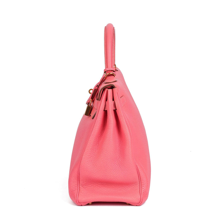 Hermes Rose Lipstick Togo Leather Kelly 35cm Retourne Shoulder Bag