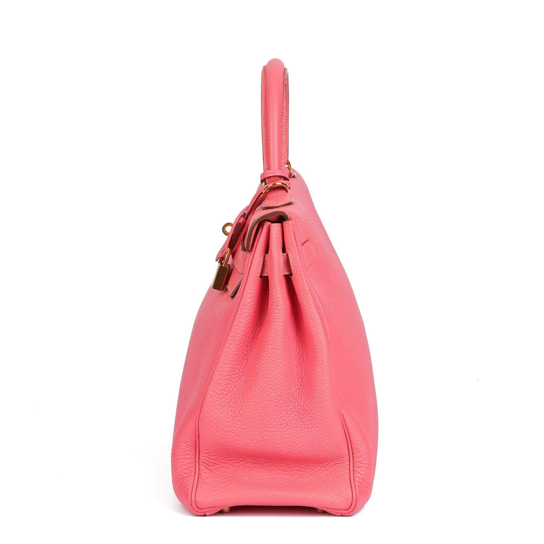 Premium Handmade Hermes Rose Lipstick Togo Leather Kelly 35cm Retourne Shoulder Bag