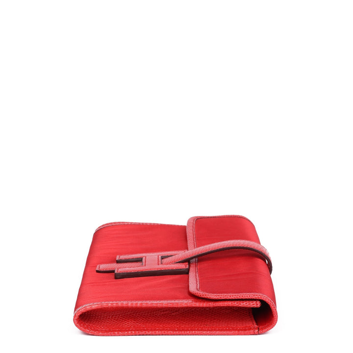 Top quality Hermes Rouge Braise Lizard Leather & Silk Jige Elan 29 Clutch