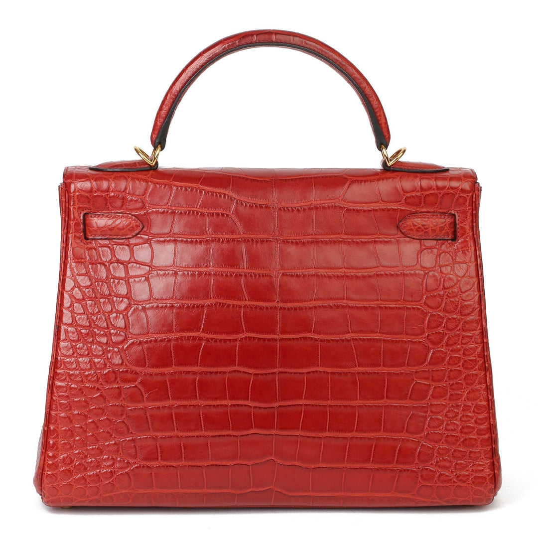 Top quality Hermes Rouge H Matte Mississippiensis Alligator Leather Kelly 32cm Retourne Shoulder Bag