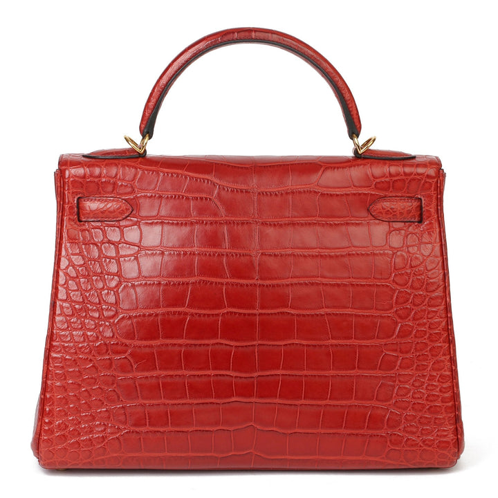 Top quality Hermes Rouge H Matte Mississippiensis Alligator Leather Kelly 32cm Retourne Shoulder Bag
