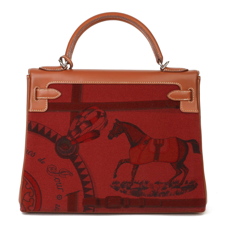 Top quality Hermes Rouge H Toile & Barenia Horse Print Amazone Kelly 32cm Sellier Shoulder Bag