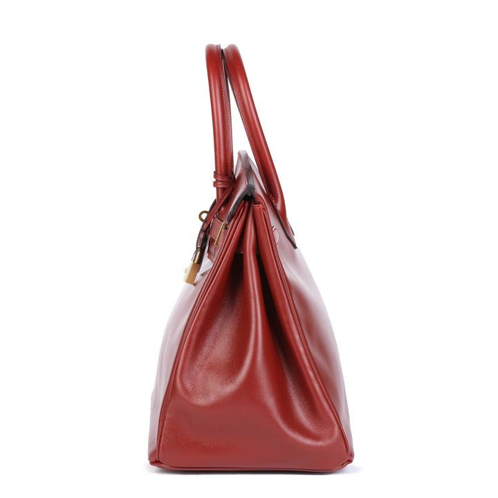 Top quality Hermes Rouge Vif Box Calf Leather Vintage Birkin 35cm Retourne Tote