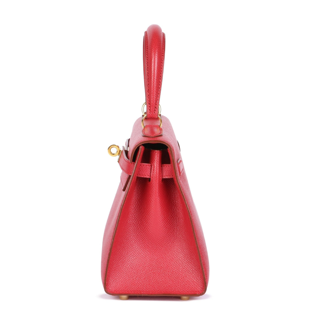 Top quality Hermes Rouge Vif Couchevel Leather Kelly 20cm Sellier Top Handle Bag