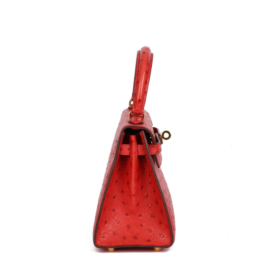 Top quality Hermes Rouge Vif Ostrich Leather Kelly 20cm Sellier Shoulder Bag