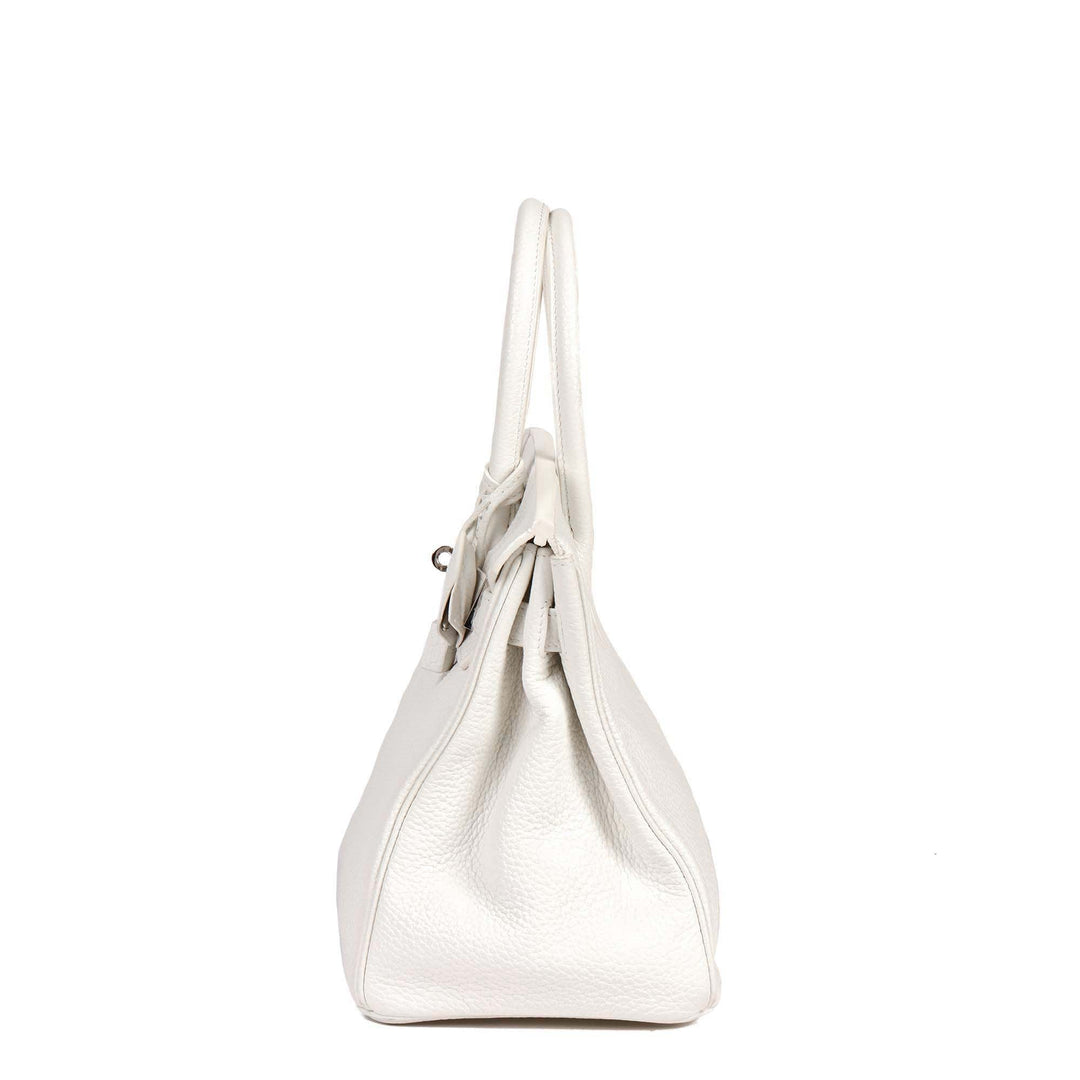 Top quality Hermes White Clemence Leather Birkin 30cm Retourne Tote