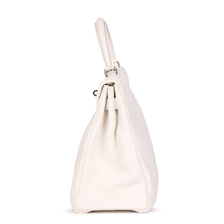 Top quality Hermes White Clemence Leather Kelly 32cm Retourne Shoulder Bag