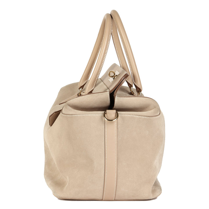 Top quality Hermes Argile Swift Leather & Veau Grizzly Suede Toolbox 33 Shoulder Bag