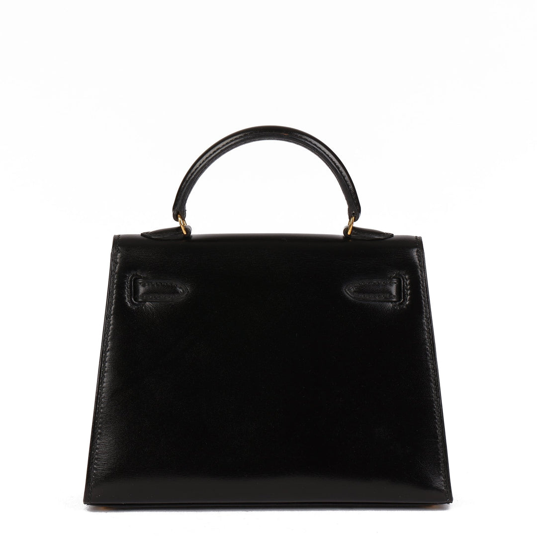 Top quality Hermes Black Box Calf Leather Vintage Kelly 15cm Sellier Shoulder Bag