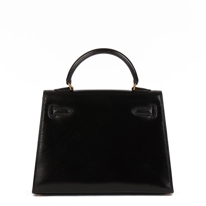 Top quality Hermes Black Box Calf Leather Vintage Kelly 15cm Sellier Shoulder Bag