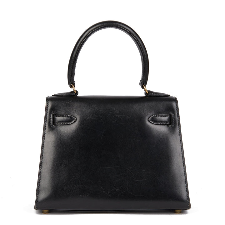 Top quality Hermes Black Box Calf Leather Vintage Mini Kelly 20cm Sellier Shoulder Bag