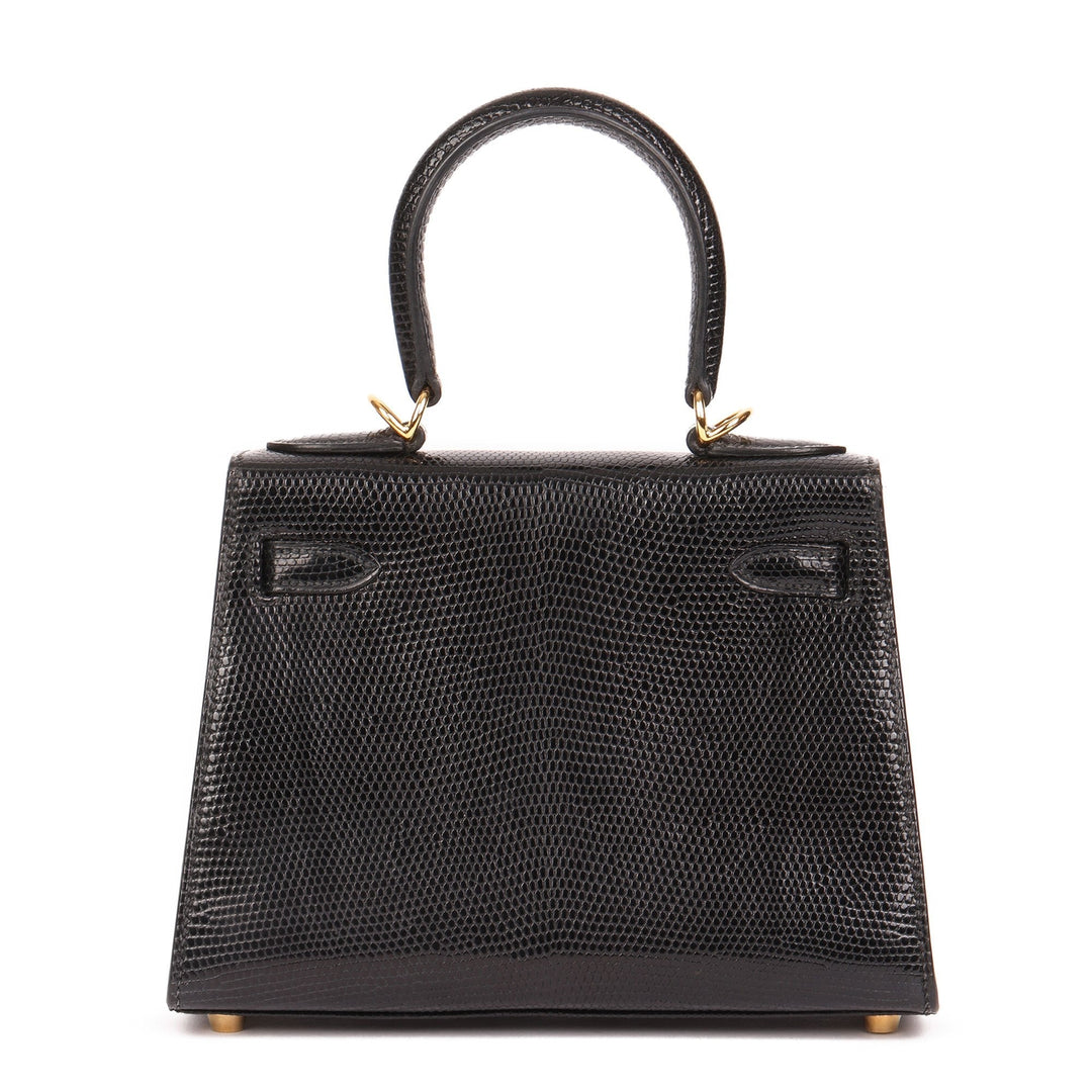 Premium Handmade Hermes Black Lizard Leather Vintage Kelly 20cm Sellier Shoulder Bag