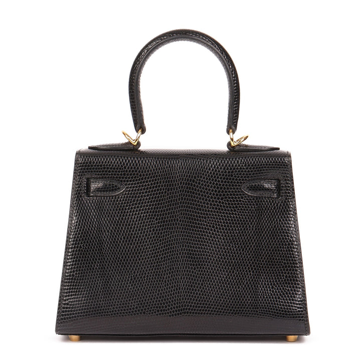 Premium Handmade Hermes Black Lizard Leather Vintage Kelly 20cm Sellier Shoulder Bag