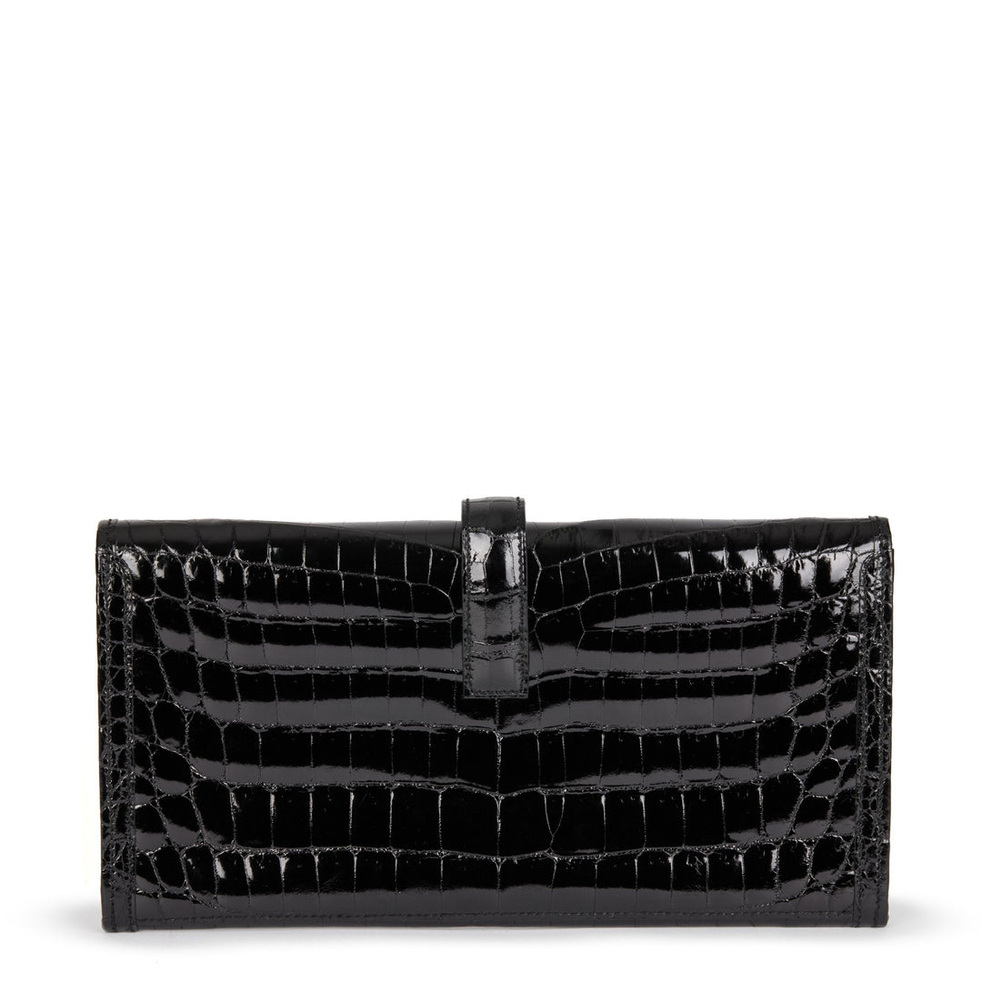 Premium Handmade Hermes Black Niloticus Crocodile Leather Jige Elan 29 Clutch
