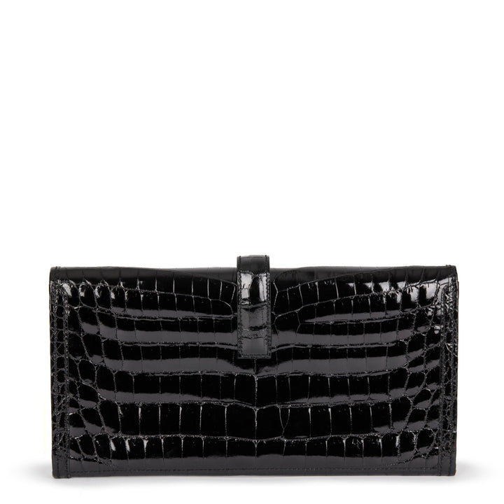 Premium Handmade Hermes Black Niloticus Crocodile Leather Jige Elan 29 Clutch