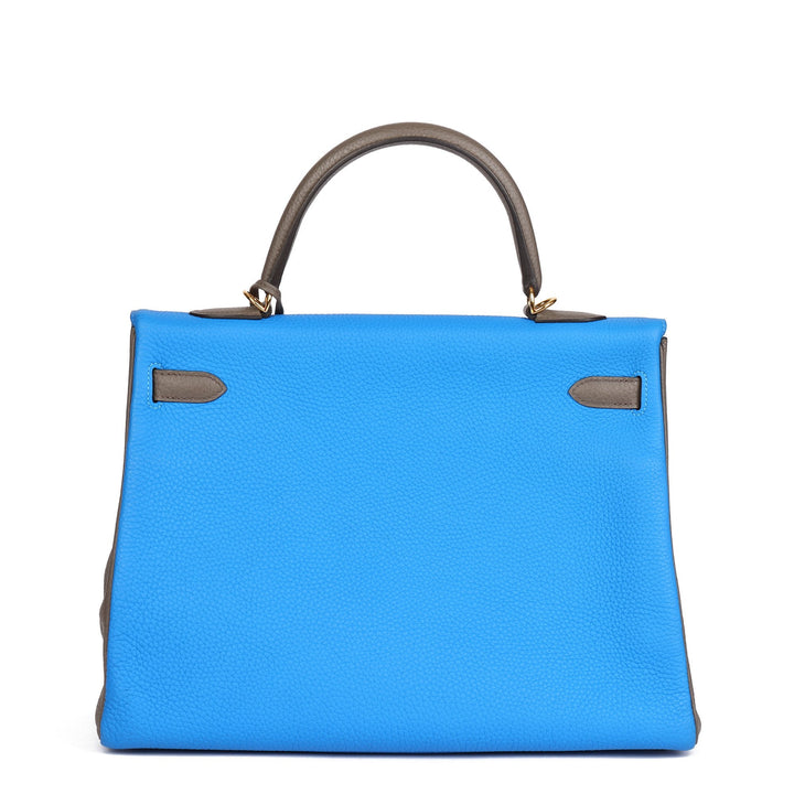 Top quality Hermes Blue Hydra & Etain Clemence Leather Special Order HSS Kelly 35cm Retourne Shoulder Bag
