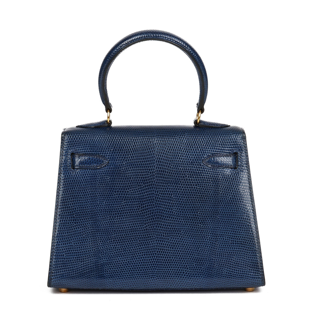 Hermes Blue Saphir Lizard Leather Vintage Kelly 20cm Sellier Shoulder Bag
