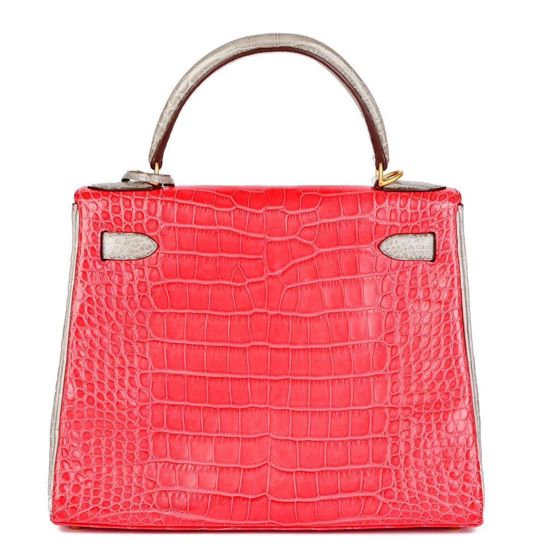 Top quality Hermes Bougainvillea & Gris Perle Matte Mississippiensis Alligator Leather HSS Special Order Kelly 28cm Retourne Shoulder Bag