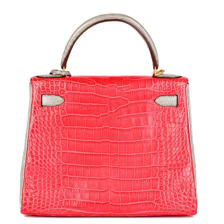 Top quality Hermes Bougainvillea & Gris Perle Matte Mississippiensis Alligator Leather HSS Special Order Kelly 28cm Retourne Shoulder Bag