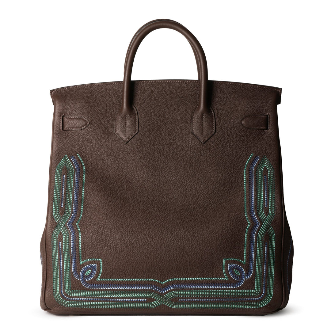 Top quality Hermes Ebene Embroidered Togo Leather Western Birkin 40cm HAC Tote