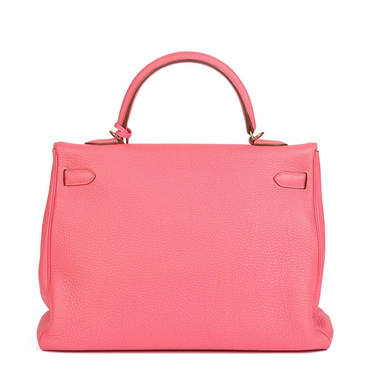 Hermes Rose Lipstick Togo Leather Kelly 35cm Retourne Shoulder Bag