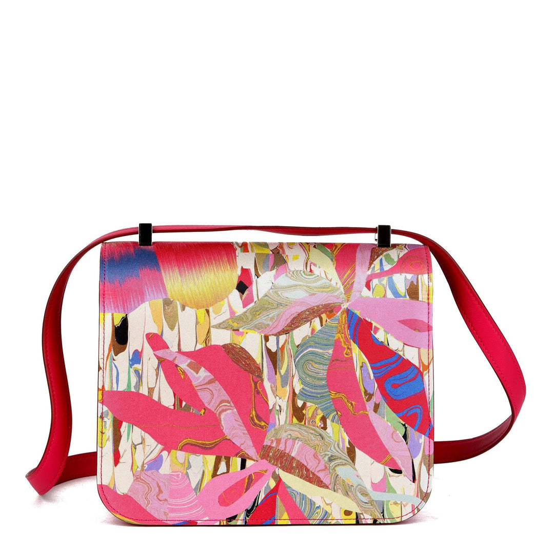 Hermes Rose Mexico Swift Leather & Marble Silk Constance 24 Shoulder Bag