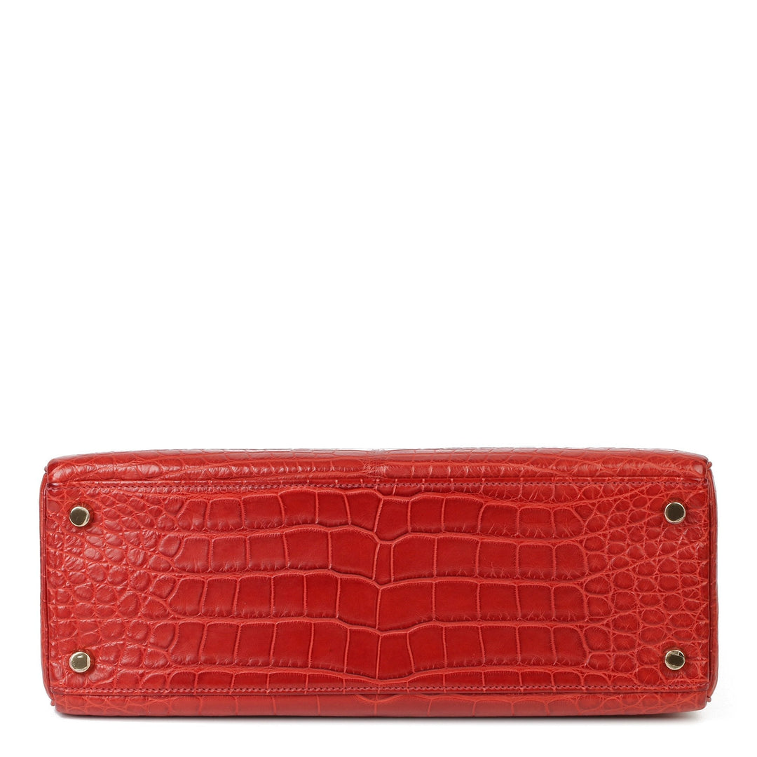 Top quality Hermes Rouge H Matte Mississippiensis Alligator Leather Kelly 32cm Retourne Shoulder Bag