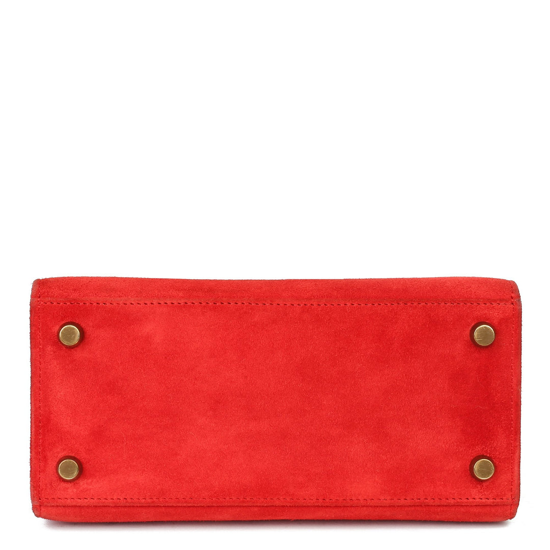 Top quality Hermes Rouge Vif & Black Veau Doblis Suede Vintage Kelly 20cm Sellier Shoulder Bag