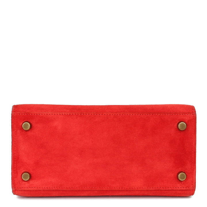 Top quality Hermes Rouge Vif & Black Veau Doblis Suede Vintage Kelly 20cm Sellier Shoulder Bag