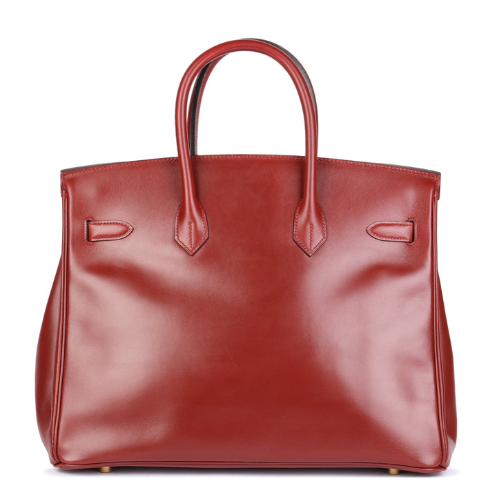 Top quality Hermes Rouge Vif Box Calf Leather Vintage Birkin 35cm Retourne Tote