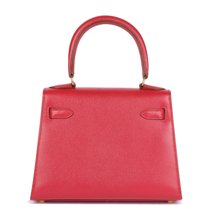 Top quality Hermes Rouge Vif Couchevel Leather Kelly 20cm Sellier Top Handle Bag