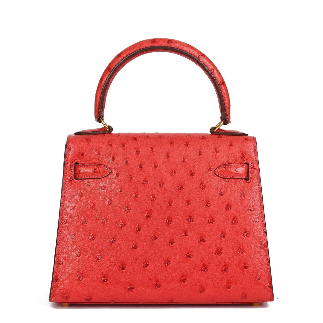 Top quality Hermes Rouge Vif Ostrich Leather Kelly 20cm Sellier Shoulder Bag