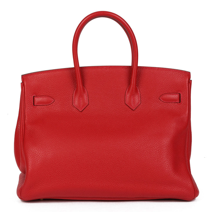 Premium Handmade Hermes Vermillion Clemence Leather Birkin 35cm Retourne Tote