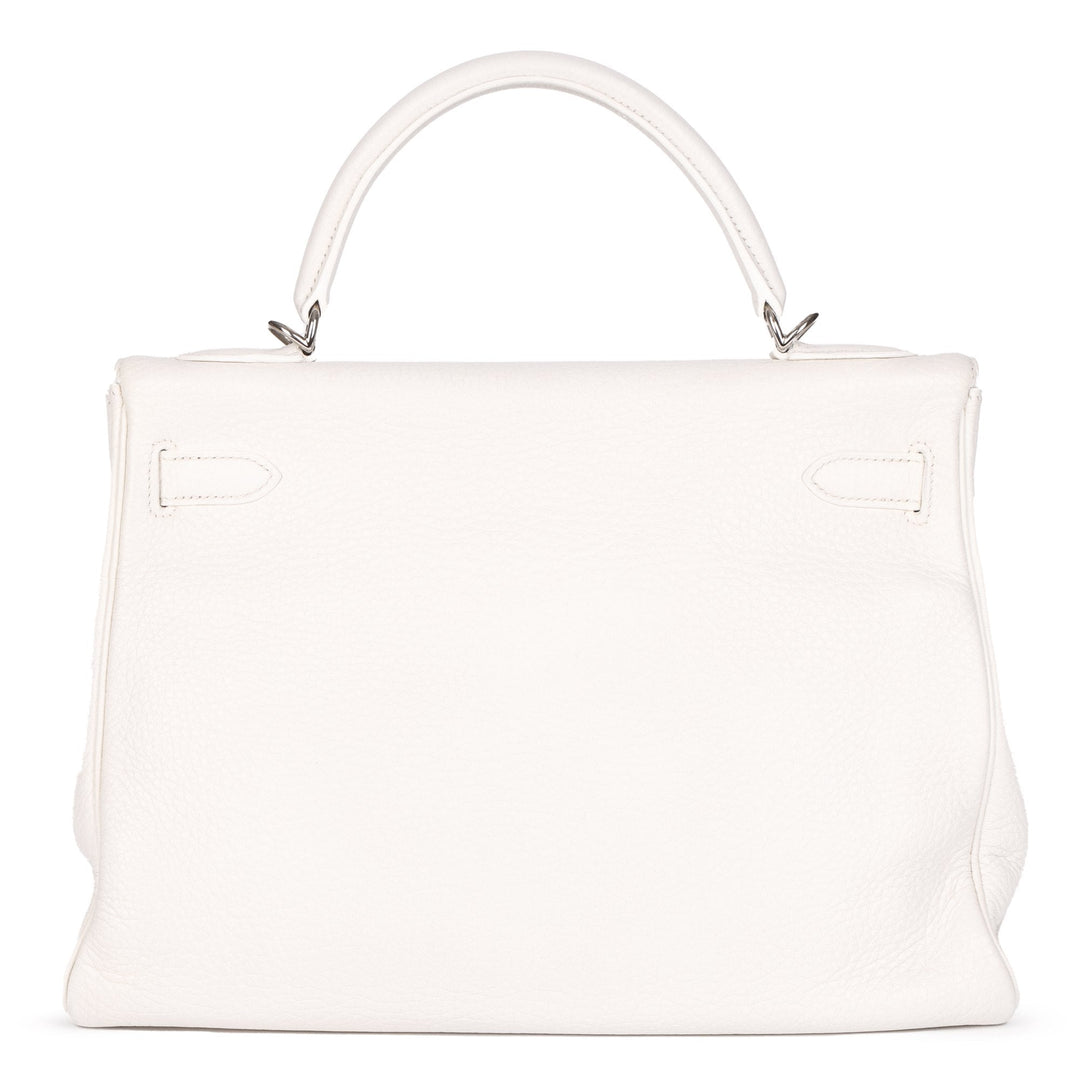 Top quality Hermes White Clemence Leather Kelly 32cm Retourne Shoulder Bag