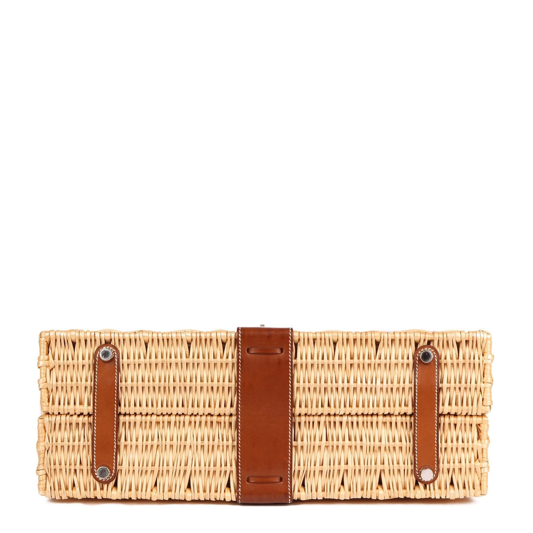 Top quality Hermes Barenia Leather & Wicker Kelly 35cm Picnic Top Handle Bag