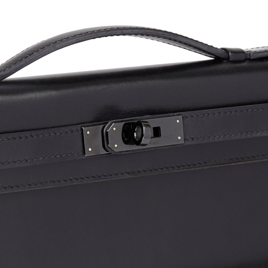 Top quality Hermes Black Box Calf Leather SO Black Kelly Cut Clutch