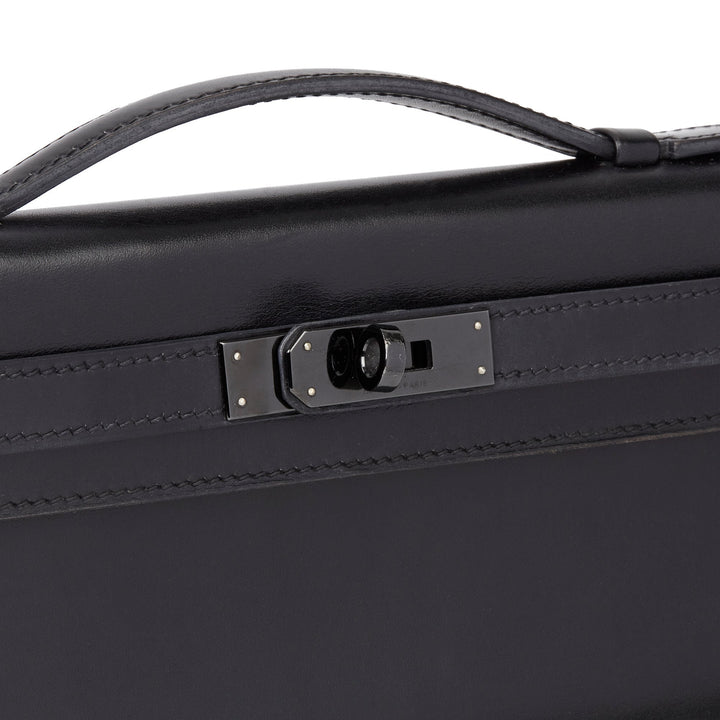 Top quality Hermes Black Box Calf Leather SO Black Kelly Cut Clutch