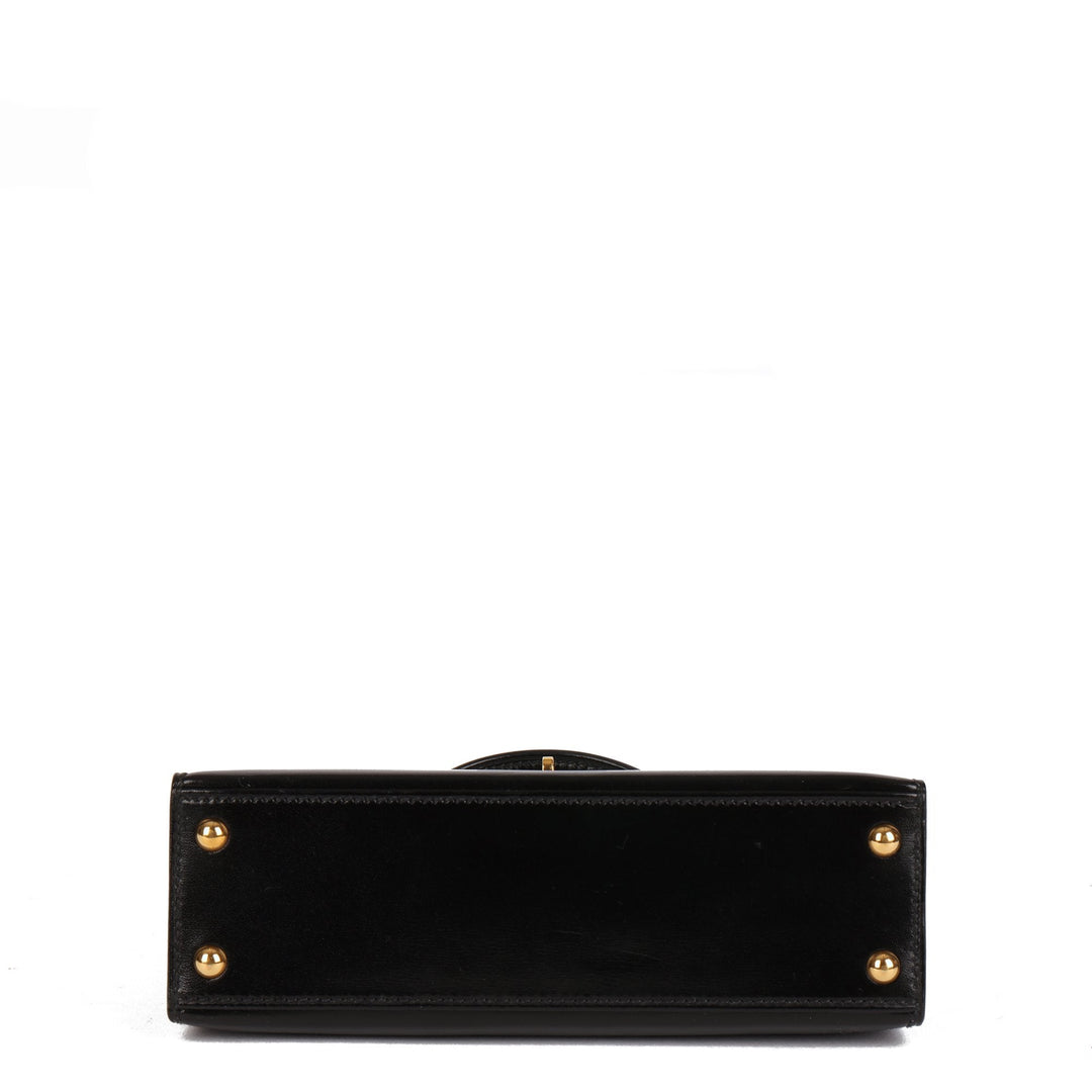 Top quality Hermes Black Box Calf Leather Vintage Kelly 15cm Sellier Shoulder Bag
