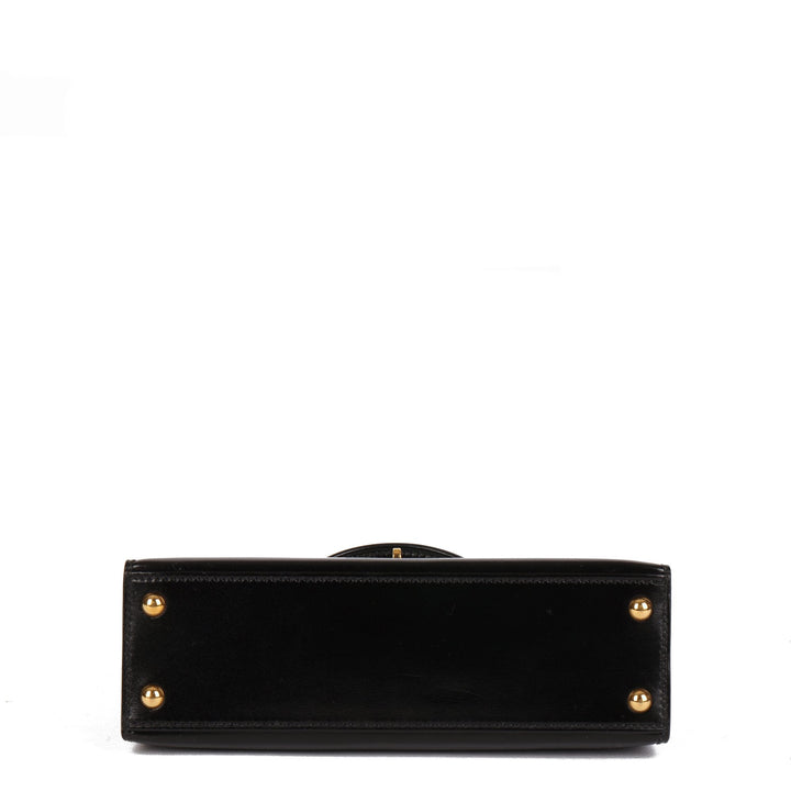 Top quality Hermes Black Box Calf Leather Vintage Kelly 15cm Sellier Shoulder Bag