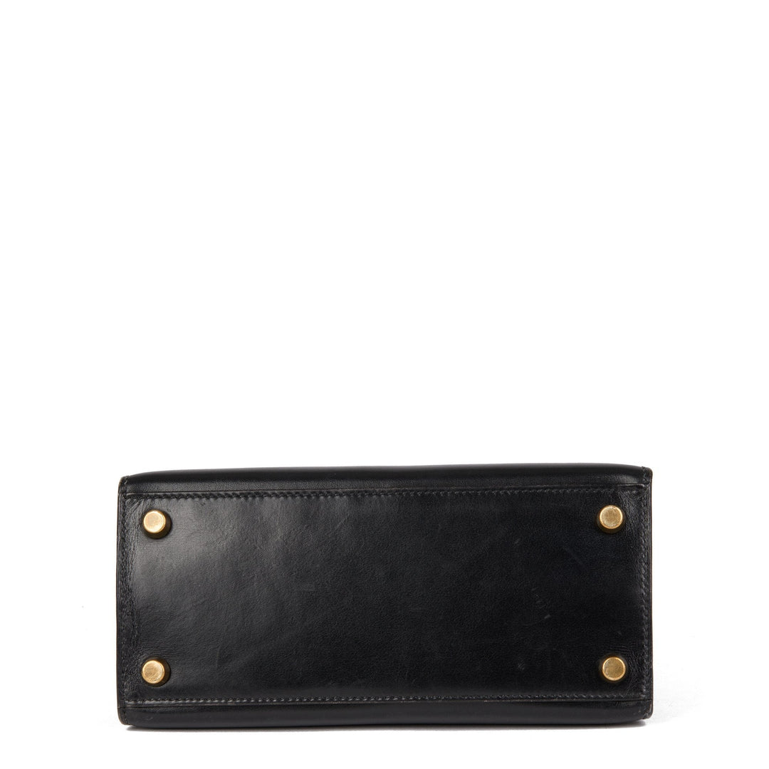 Top quality Hermes Black Box Calf Leather Vintage Mini Kelly 20cm Sellier Shoulder Bag