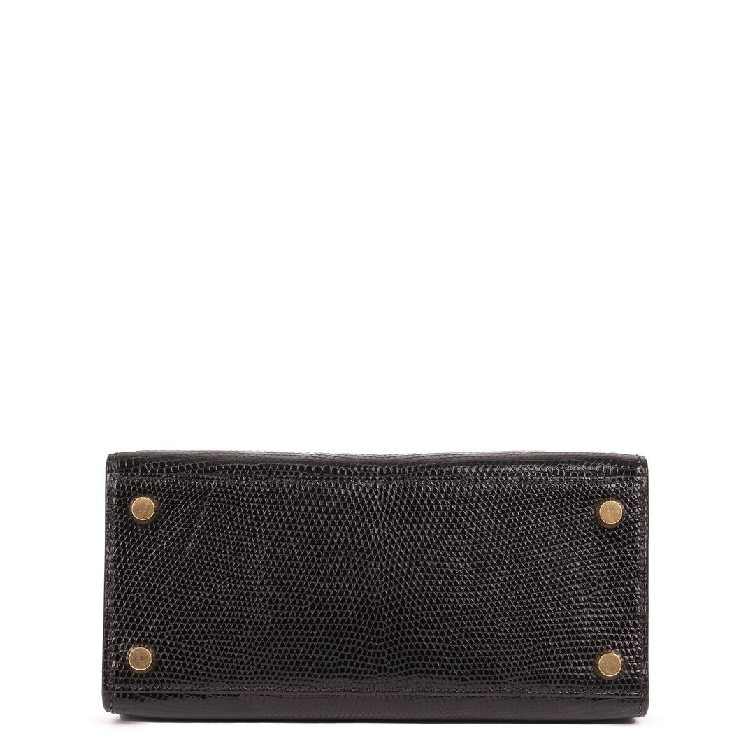 Hermes Black Lizard Leather Vintage Kelly 20cm Sellier Shoulder Bag