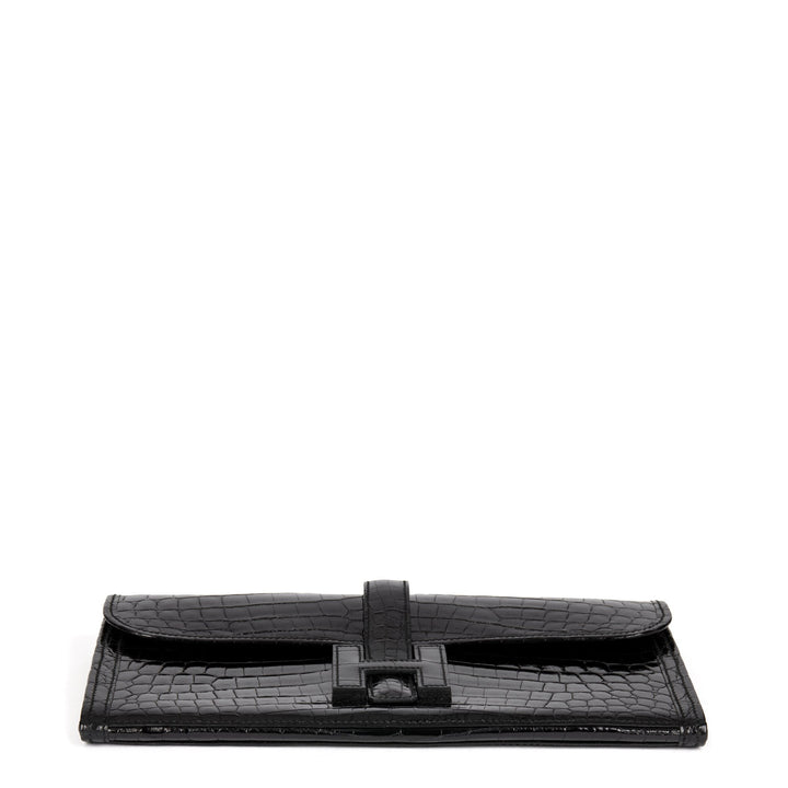 Premium Handmade Hermes Black Niloticus Crocodile Leather Jige Elan 29 Clutch