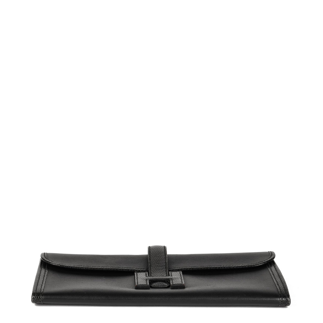 Top quality Hermes Black Swift Leather & Niloticus Lizard Leather Jige Elan 29 Clutch