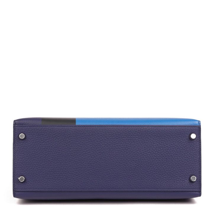 Top quality Hermes Blue Encre, Blue Zellige, Black, Vert Cypress, Clemence, Epsom & Sombrero Leather Kellygraphie Lettre E Kelly 28cm Sellier Shoulder Bag