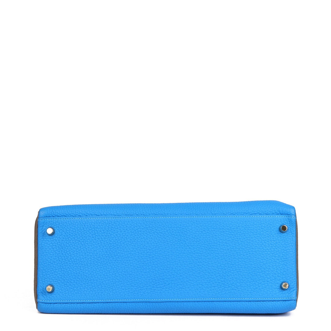 Top quality Hermes Blue Hydra & Etain Clemence Leather Special Order HSS Kelly 35cm Retourne Shoulder Bag