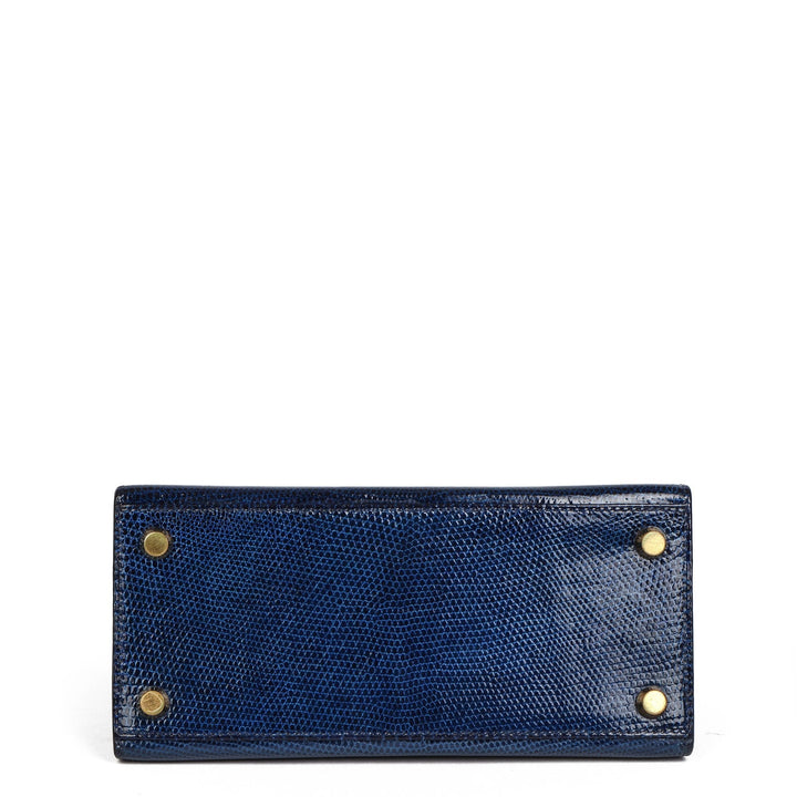 Hermes Blue Saphir Lizard Leather Vintage Kelly 20cm Sellier Shoulder Bag