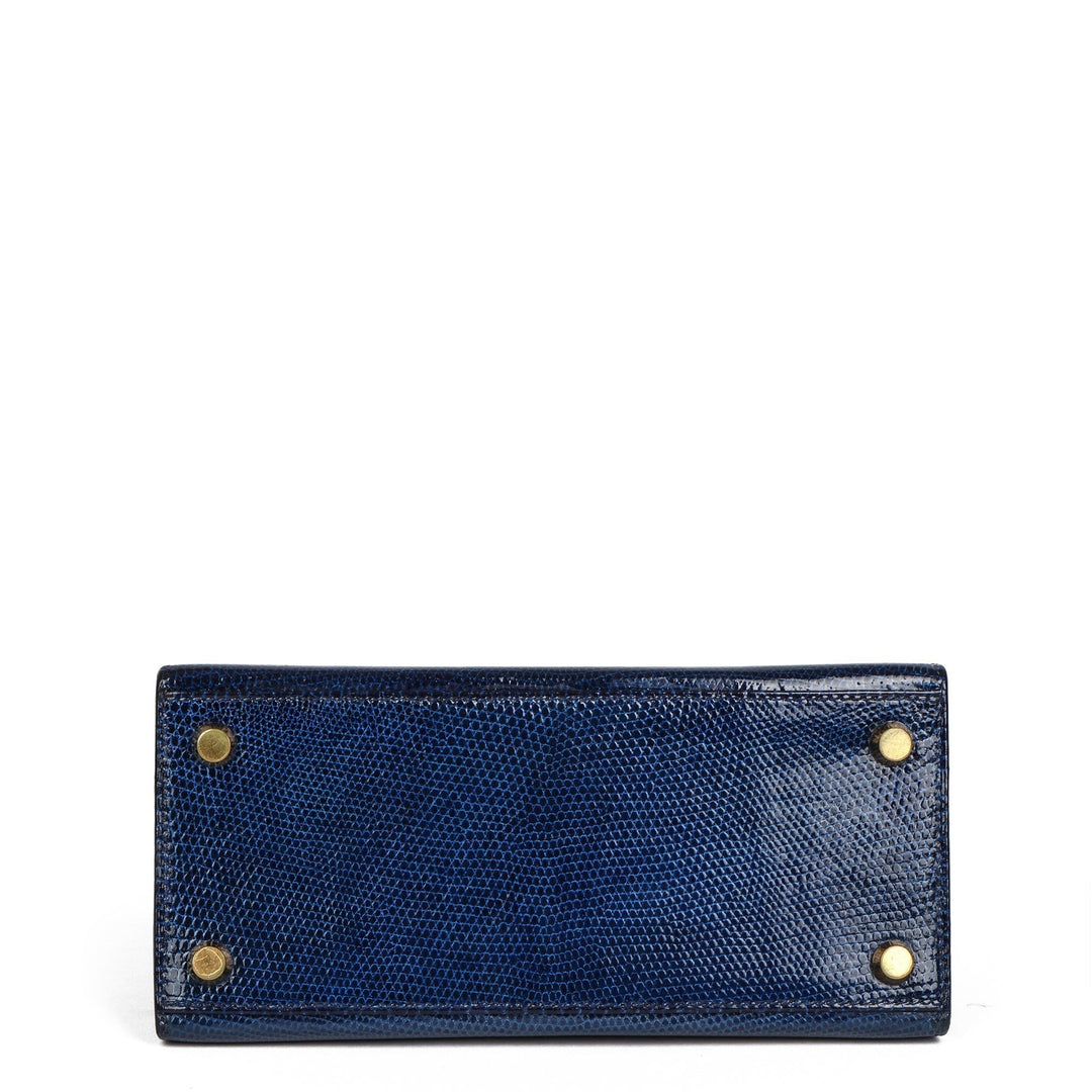 Premium Handmade Hermes Blue Saphir Lizard Leather Vintage Kelly 20cm Sellier Shoulder Bag